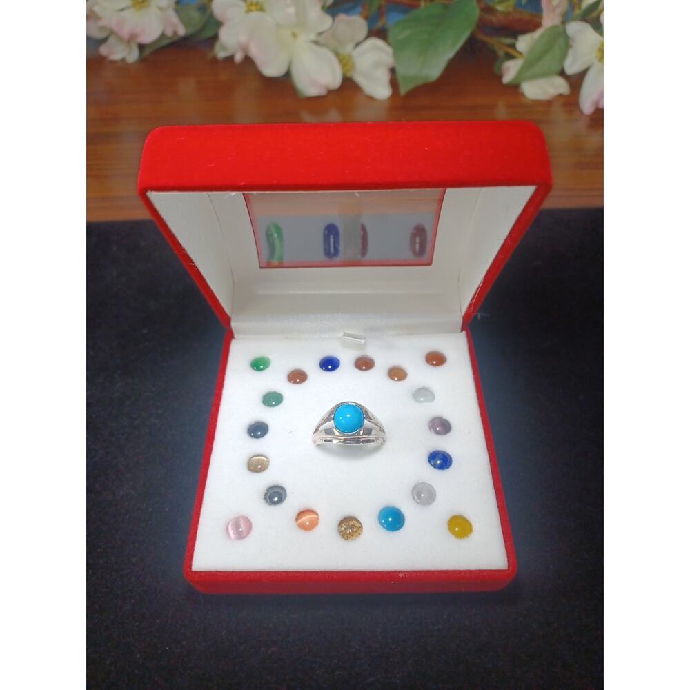 Sterling Silver Ring With 19 Interchangeable Cat Eye Stones Beautiful Colorful